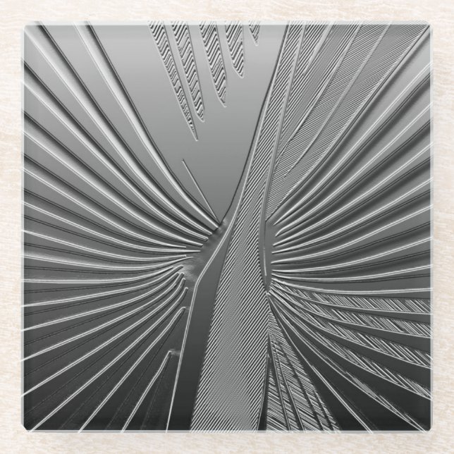 Art Deco chrome palm leaf Glass Coaster (Front)