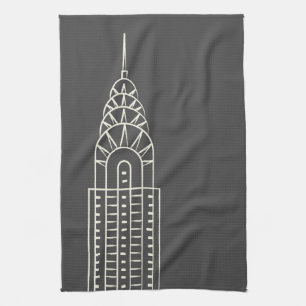 Art Deco Chrysler Building Tea Towel in Grey