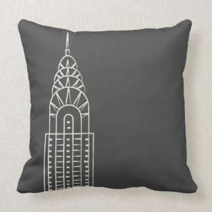 Art Deco Chrysler Building Throw Pillow in Gray