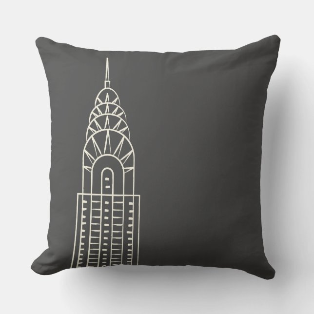 Art Deco Chrysler Building Throw Pillow in Grey (Front)
