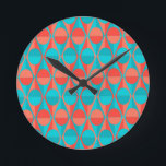 Art Deco Circles and Triangles Round Clock<br><div class="desc">This clock has an art deco design of two-toned orange and teal circles inside two-toned orange and teal triangles.</div>