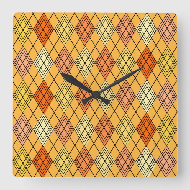 Art Deco Citrus Argyle  Square Wall Clock (Front)
