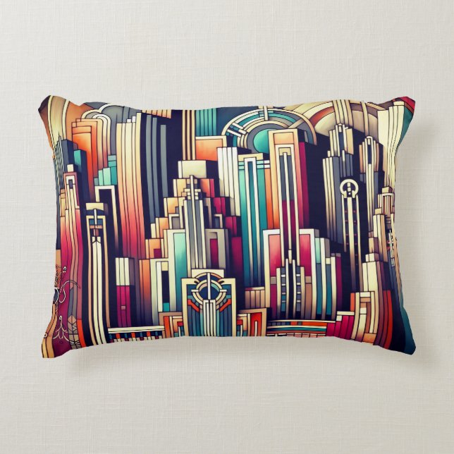Art Deco Cityscape Decorative Cushion (Front)
