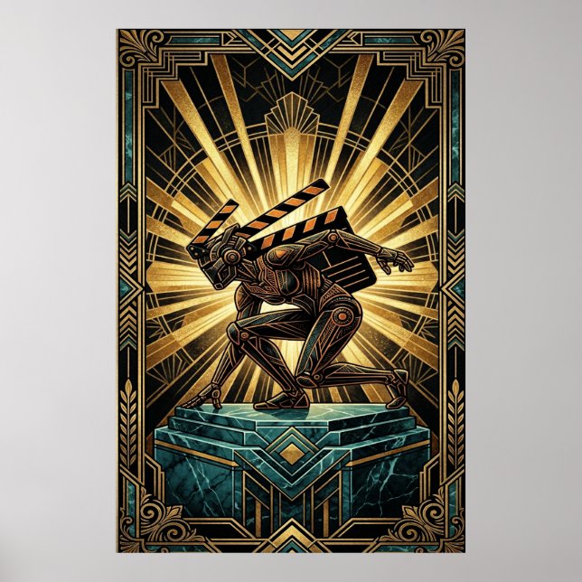 Art Deco Clapperboard Cyborg Silhouette Art Poster (Front)
