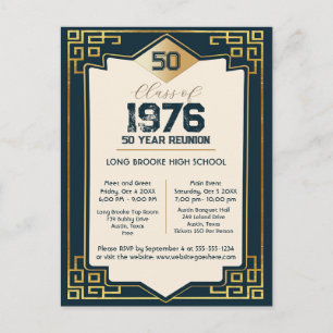 Art Deco Class of 1976 50 Year High School Reunion Postcard
