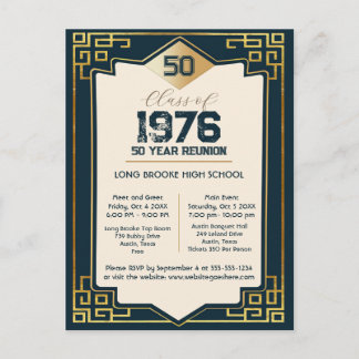 Art Deco Class of 1976 50 Year High School Reunion Postcard