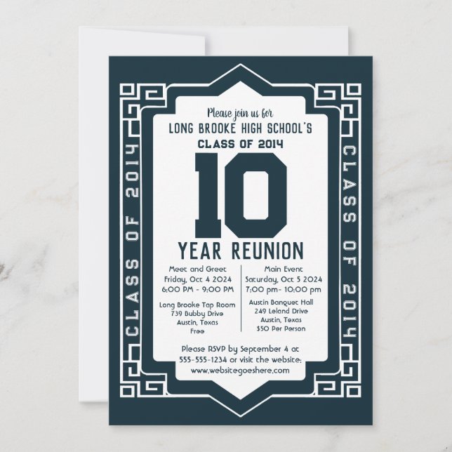 Art Deco Class of 2014 10 Year High School Reunion Invitation (Front)