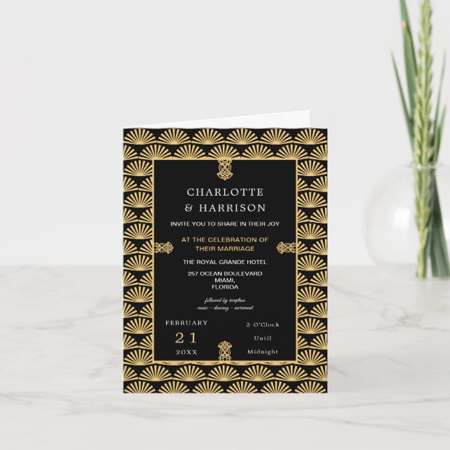 Art Deco Classy Black Gold Wedding Invitation (Front)