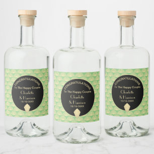 Art Deco Classy Green Black Gold Wedding Liquor Bottle Label