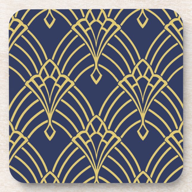 Art Deco Coasters - Navy and yellow (Set of 6) (Front)