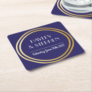 Art Deco Coasters Navy Gold Circle Wedding Party