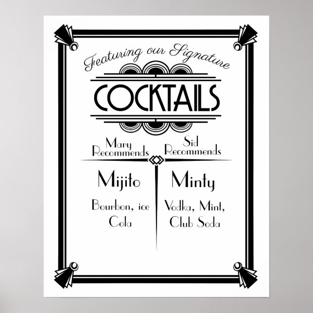 ART Deco Cocktail bar sign 1920's Gatsby Party (Front)