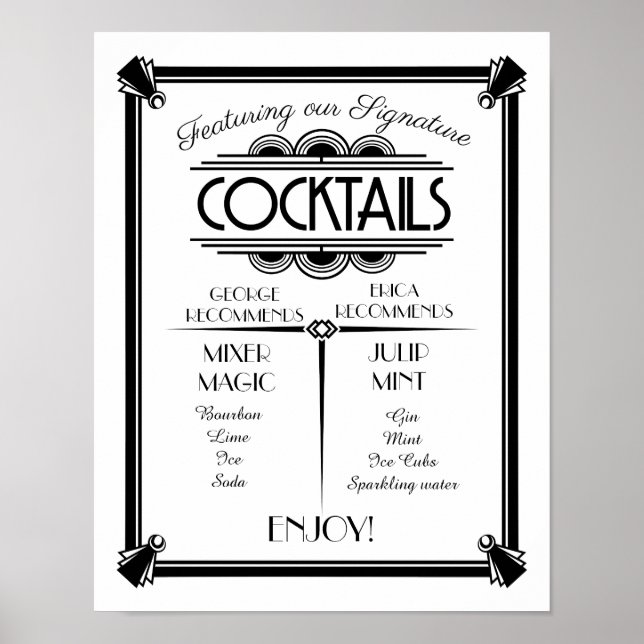 Art Deco cocktail sign, signature, bar sign (Front)