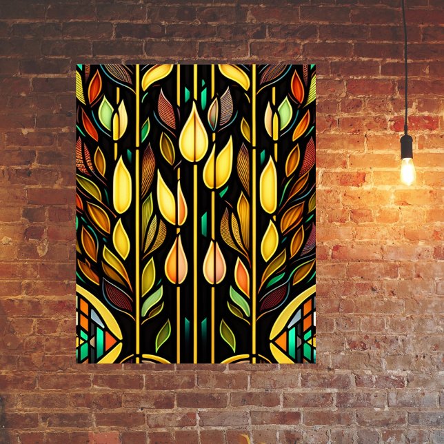Art Deco Colorful Leaves Reeds Stained Glass Poster (Creator Uploaded)