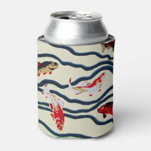 Art Deco Colourful Carp Swimming Navy Decor Can Cooler