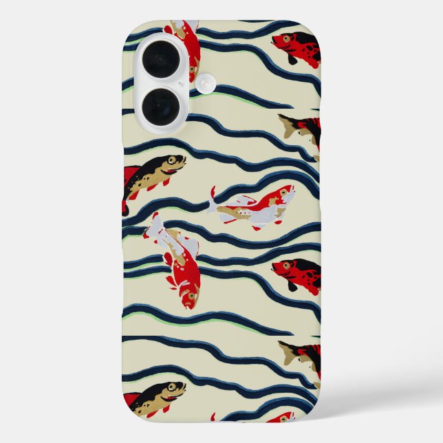 Art Deco Colourful Carp Swimming Navy Decor Case-Mate iPhone Case (Back)