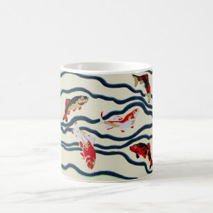 Art Deco Colourful Carp Swimming Navy Decor Coffee Mug