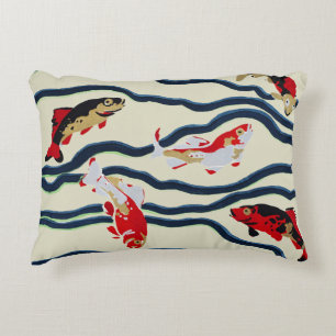 Art Deco Colourful Carp Swimming Navy Decor Decorative Cushion