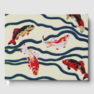 Art Deco Colourful Carp Swimming Navy Decor Guest Book