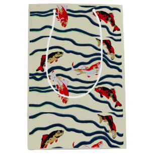 Art Deco Colourful Carp Swimming Navy Decor Medium Gift Bag