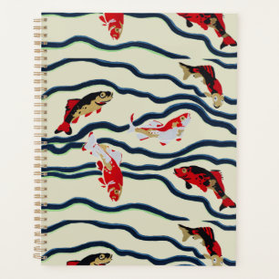 Art Deco Colourful Carp Swimming Navy Decor Planner