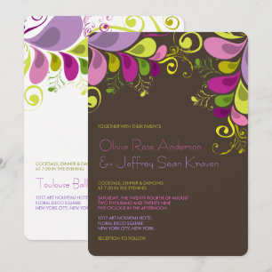 Art Deco Colourful Floral Leaves Wedding Invitatio Invitation