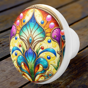 Art Deco Colourful Jugendstil Floral Ceramic Knob