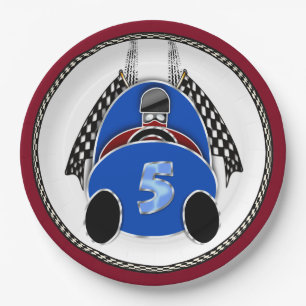 Art Deco Comic Style Blue Race Car Paper Plate