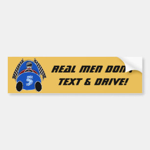 Art Deco Comic Style Blue Race Car (Personalised) Bumper Sticker