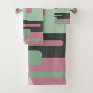 Art Deco Composition Pink and Green #2 Bath Towel Set