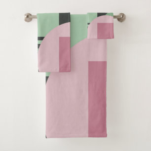 Art Deco Composition Pink and Green #4 Bath Towel Set