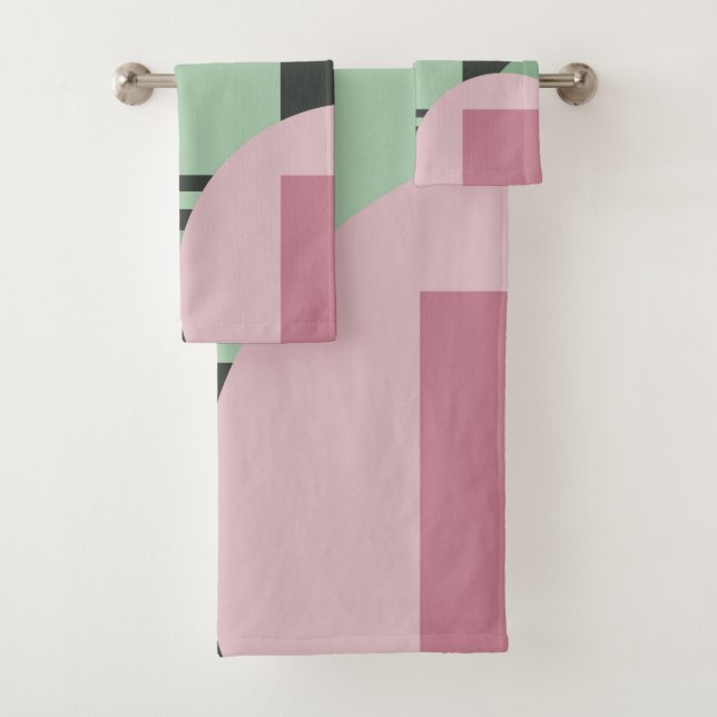 Art Deco Composition Pink and Green #4 Bath Towel Set (Insitu)