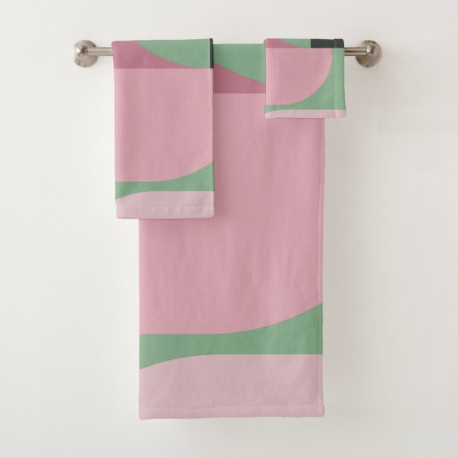 Art Deco Composition Pink and Green #5 Bath Towel Set (Insitu)
