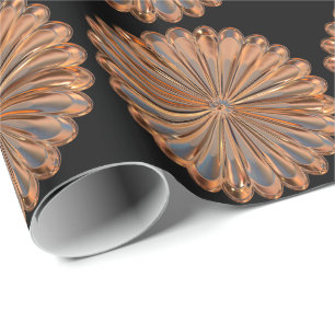 Art deco copper and black fan shell design wrapping paper