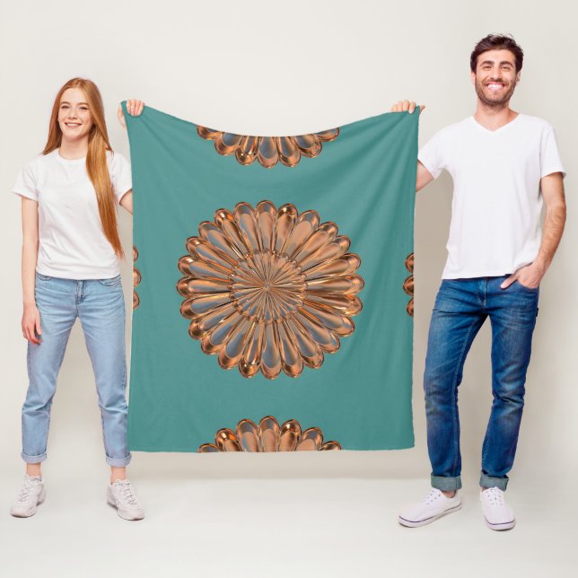 Art deco copper and teal flower elegant  fleece blanket (In Situ)