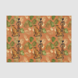 Art Deco Copper Green Gold Tiger Lady  Tissue Paper
