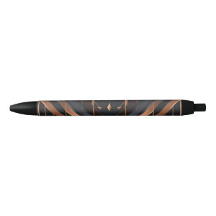 Art Deco Copper & Silver Geometric Design Black Ink Pen