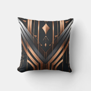 Art Deco Copper & Silver Geometric Design Cushion