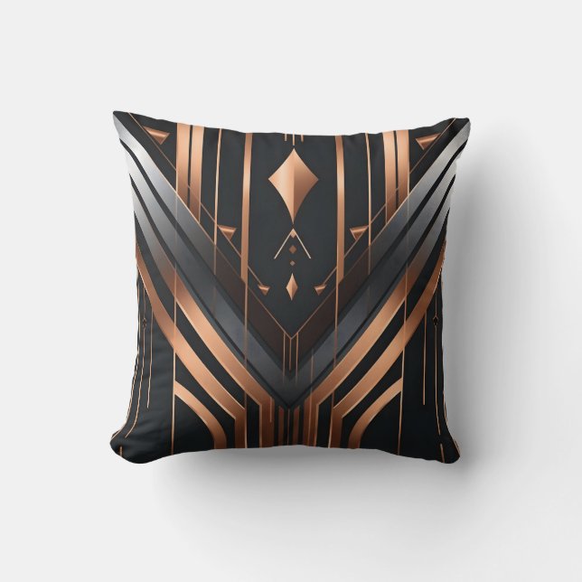 Art Deco Copper & Silver Geometric Design Cushion (Front)