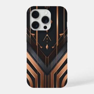 Art Deco Copper & Silver Geometric Design iPhone 15 Pro Case