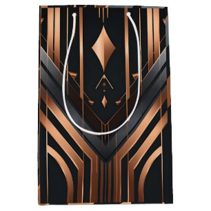 Art Deco Copper & Silver Geometric Design Medium Gift Bag