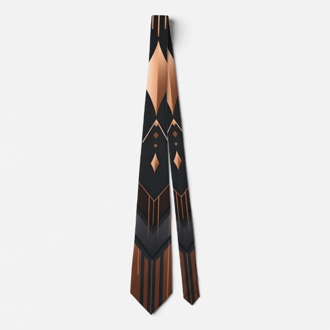 Art Deco Copper & Silver Geometric Design Tie (Front)
