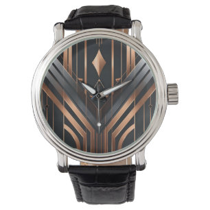 Art Deco Copper & Silver Geometric Design Watch