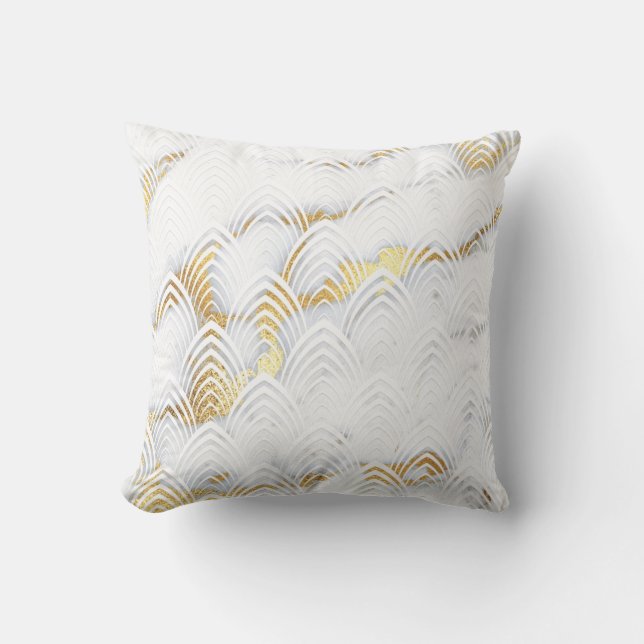 Art Deco Copper White Grey Gold Glitter Marble Cushion (Front)