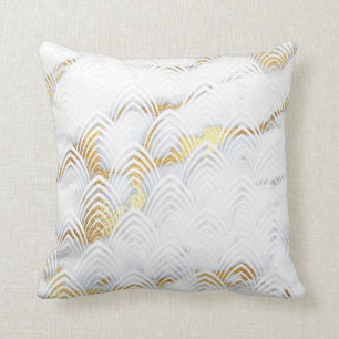 Art Deco Copper White Grey Gold Glitter Marble Cushion