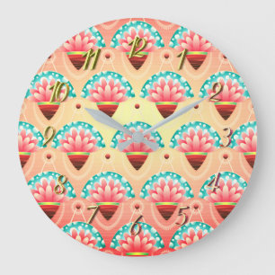 Art deco coral pink flower large clock