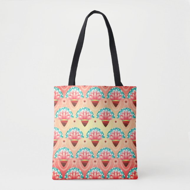 Art deco coral pink flower tote bag (Front)