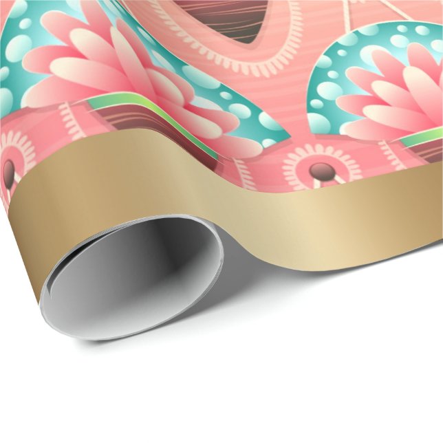 Art deco coral pink flower wrapping paper (Roll Corner)