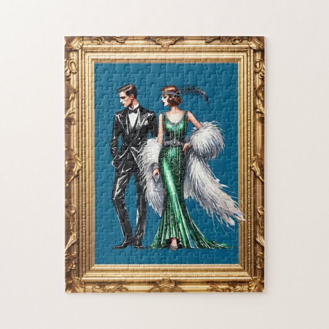 Art Deco Couple In A Gold Frame Jigsaw Puzzle (Vertical)