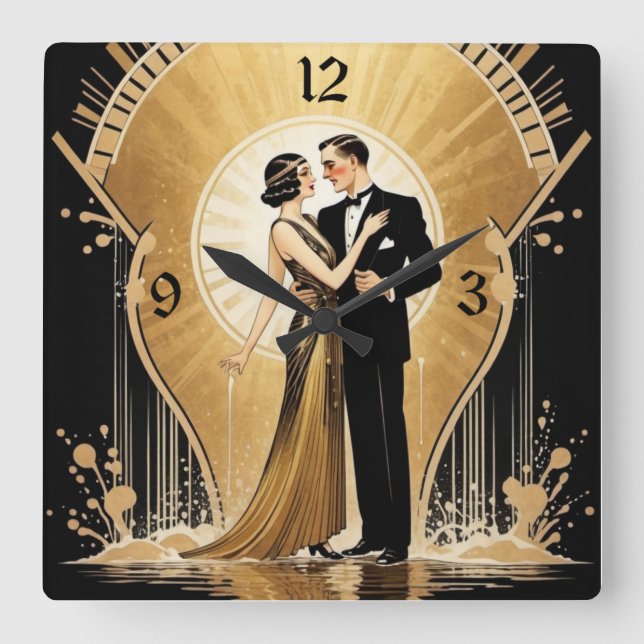 Art Deco couple Square Wall Clock (Front)